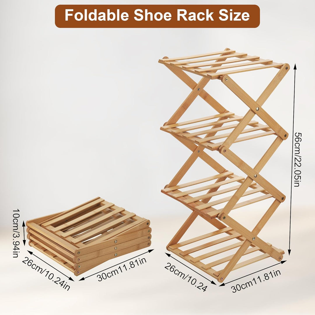 Fentar Schuhregal Schmal, 4 Ebenen Schuhregal Bambus Schuh Organizer, Kleines Klappregal, Mini Regal