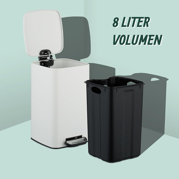 Relaxdays Kosmetikeimer, 8 L, Absenkautomatik, entnehmbarer Inneneimer, Metall, Bad Mülleimer, inkl.