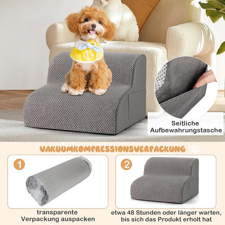 COSTWAY Hundetreppe 2 Stufen, rutschfeste Hundestufe aus Schaumstoff, 20kg belastbar, Haustiertreppe