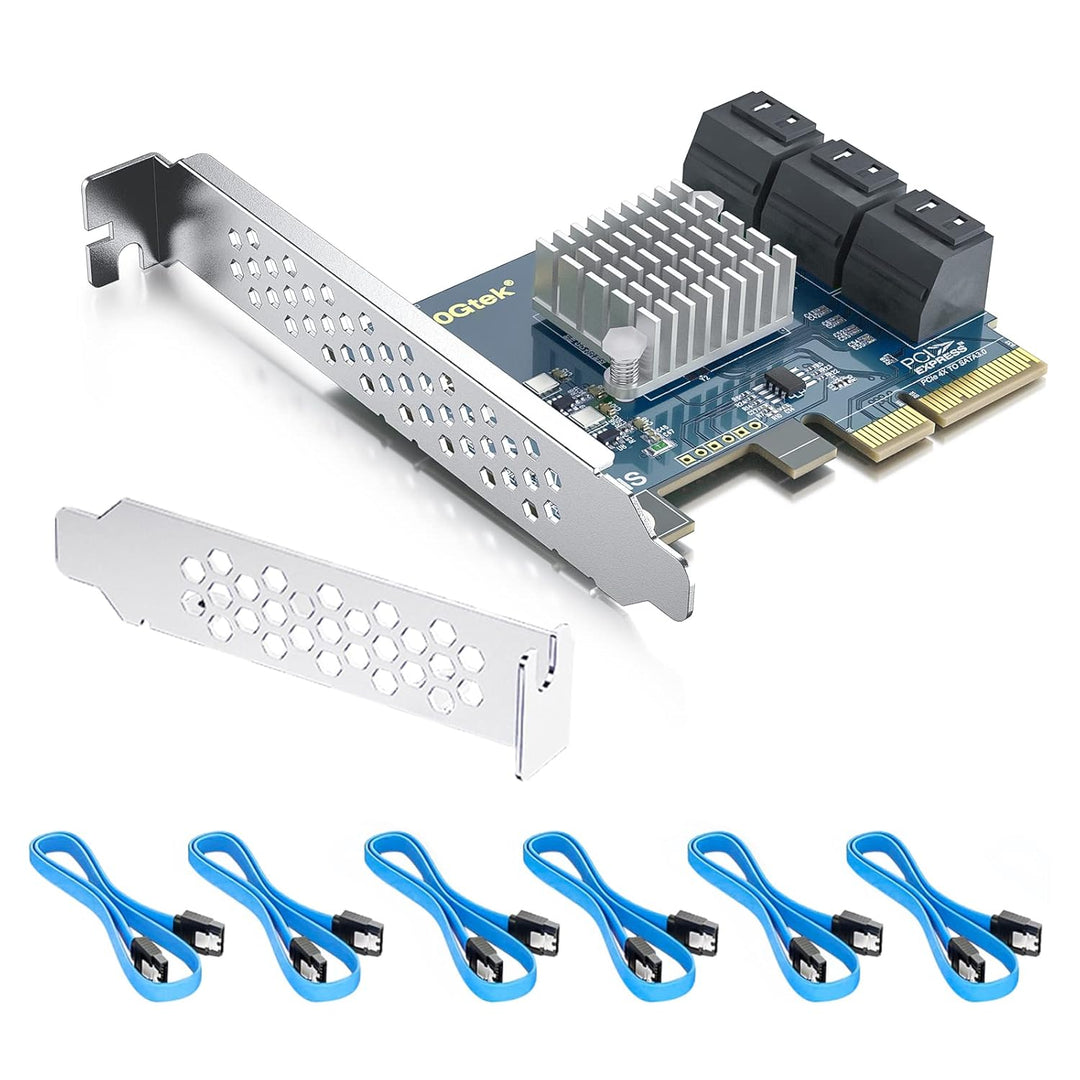10Gtek PCIe SATA X4 Card 6 Port with 6 SATA Cables and Low Profile Bracket, 6Gbps SATA3.0 Controller