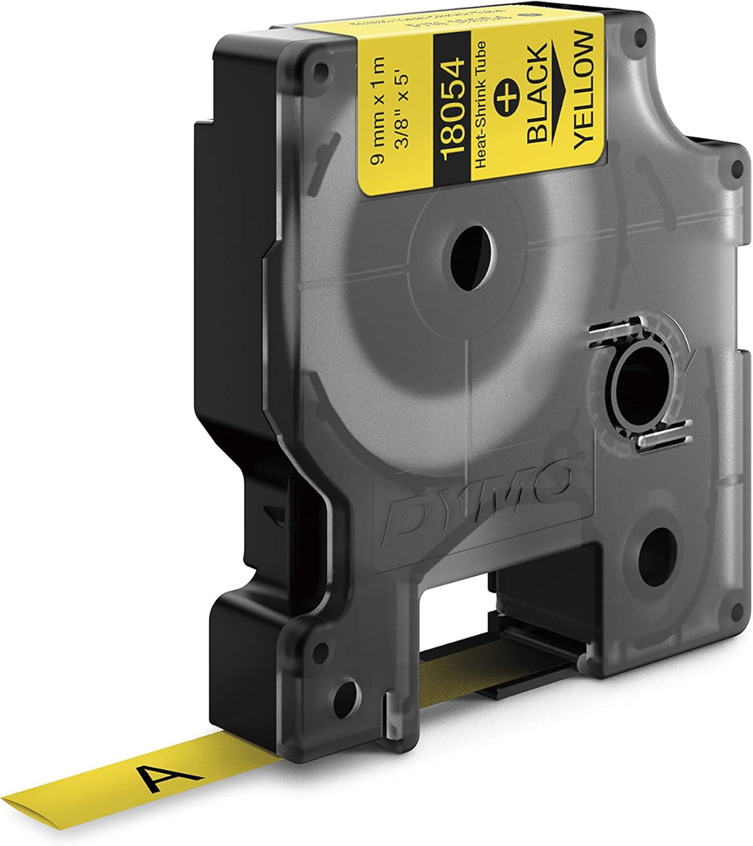 DYMO Rhino Industrie Schrumpfschlauch-Kabeletiketten | 9 mm, 1,5 m | Schwarz auf gelb | für DYMO Rhi