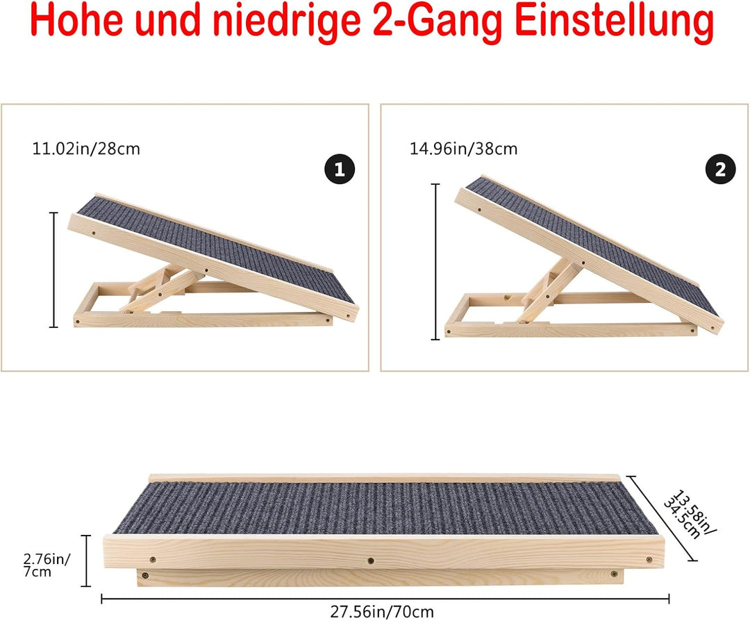 Verstellbare Haustierrampe für Bett, Couch, Pfotengriff, Anti-Rutsch-Teppich, Hunderampe Auto, 2 Hoc