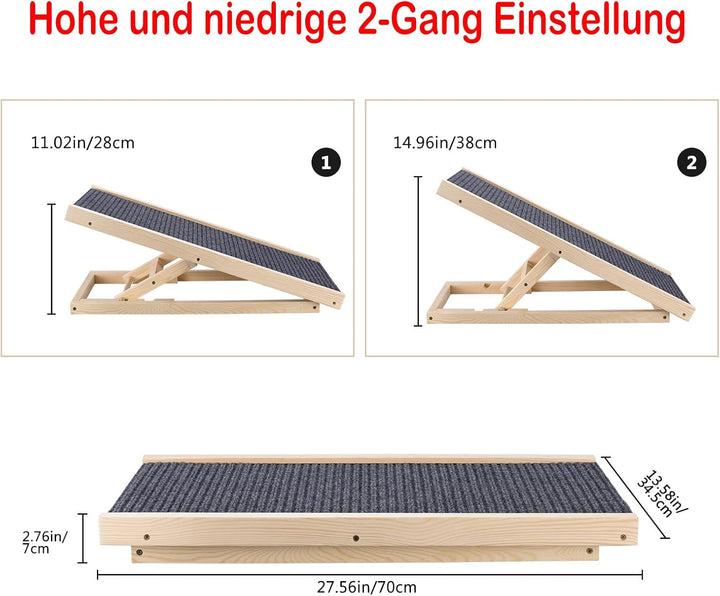 Verstellbare Haustierrampe für Bett, Couch, Pfotengriff, Anti-Rutsch-Teppich, Hunderampe Auto, 2 Hoc