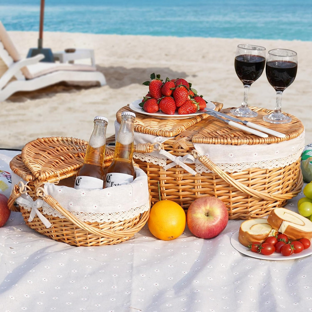 Wicker Picknickkorb mit Griff, 38 cm grosser leerer Picknickkorb mit Deckel und abnehmbarem Futter,