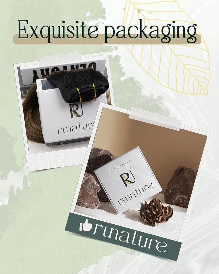 RUNATURE Echthaar Extensions Clip in Remy Haar Clip in Seidig Echthaar Aschbraun mit Platinblond Cli