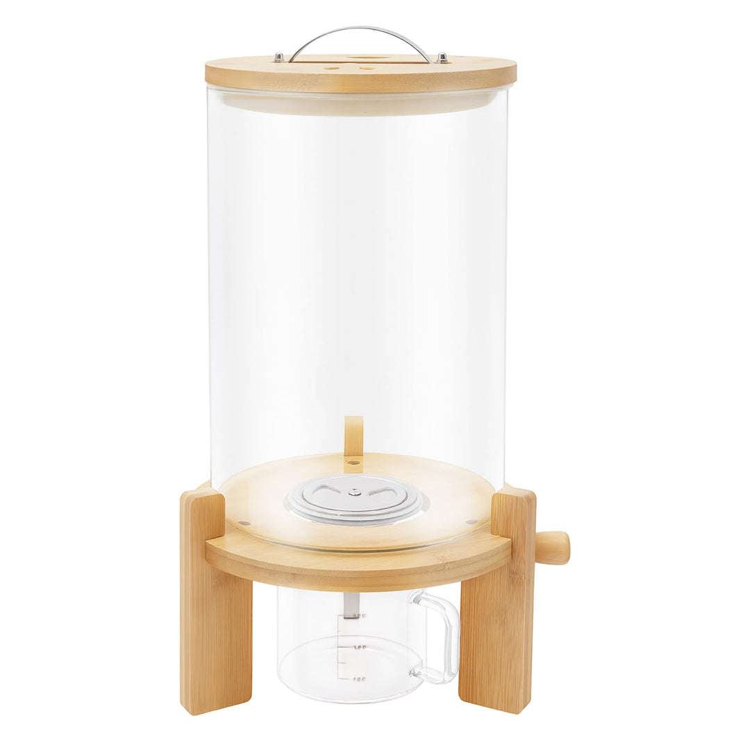 Reisspender Vorratstank, 7,5L Grosse Müslispender mit Bambus Deckel und Ventil, Glas Aufbewahrung fü