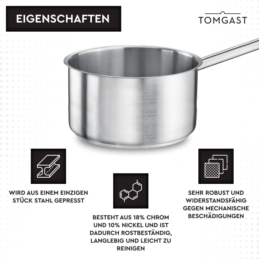 Stieltopf Durchmesser: 16 cm Höhe: 11 cm Fassungsvermögen: 2,2 l | Edelstahl 18/10 | Wandstärke 1 mm
