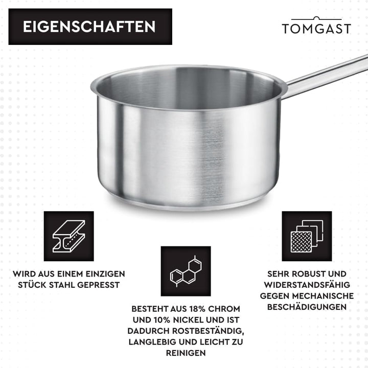 Stieltopf Durchmesser: 16 cm Höhe: 11 cm Fassungsvermögen: 2,2 l | Edelstahl 18/10 | Wandstärke 1 mm