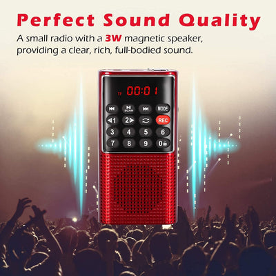 PRUNUS J-328 Taschenradio FM/UKW, Digital Radio Klein mit Rekorder, Kofferradio Mini Radio mit Akku