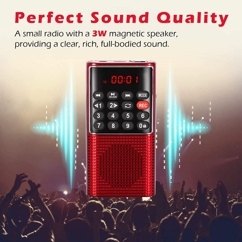 PRUNUS J-328 Taschenradio FM/UKW, Digital Radio Klein mit Rekorder, Kofferradio Mini Radio mit Akku