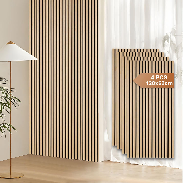 Fiqops 4X Akustikpaneele Holz 120x60cm Wandpaneele aus Holzfunier und Filz,Holzpaneele Eichenholz,Wa