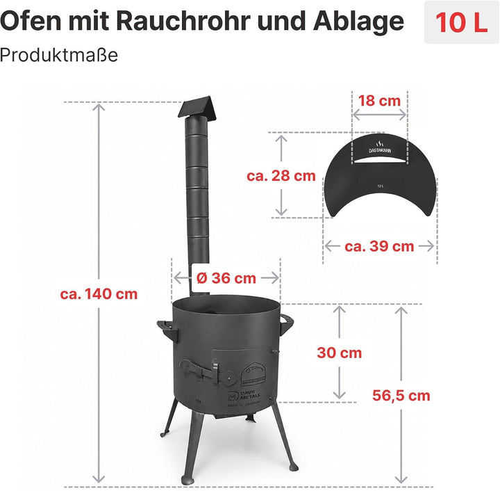 Super Set: Utschag Feuerstelle Ø36cm Stahl 2mm Kazan 10L Outdoor Feuerofen | Rauchrohr Luftklappe As