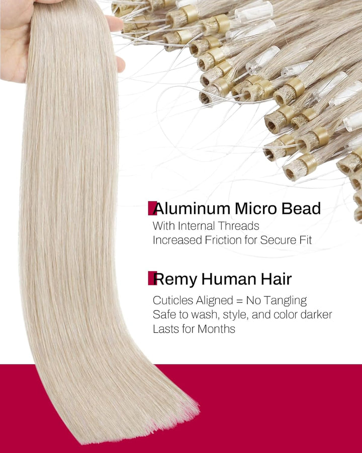 Moresoo Echthaar Extensions Microrings 45cm Blonde Extensions Cold Fusion 50 Strähnen Microring Echt