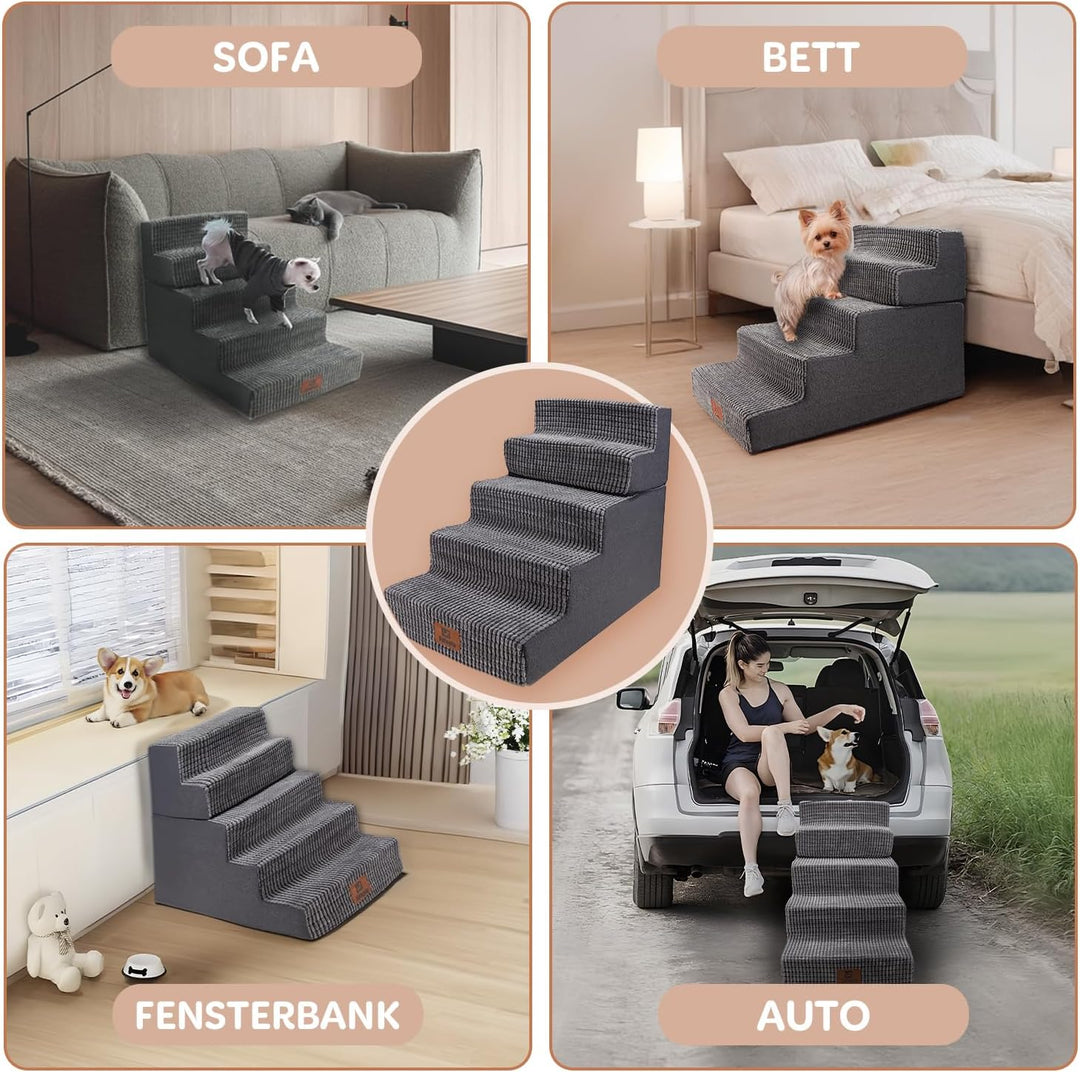 Sytopia Hundetreppe Grosse Hunde 5 Stufen Hoch, Hundetreppe für Bett 60cm, Haustiertreppe waschbar,