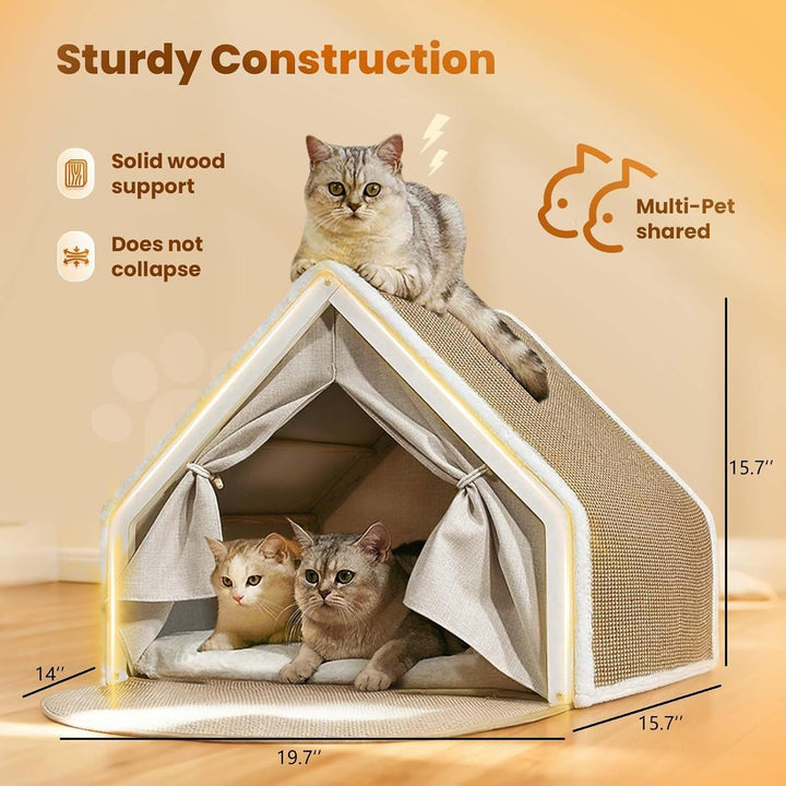 Katzenhaus Katzenzelt Sisal Kratzbrett, 2-in-1 Holz Katzenzelt Drinnen &amp; Kratzbrett Katze, Katzenhöh