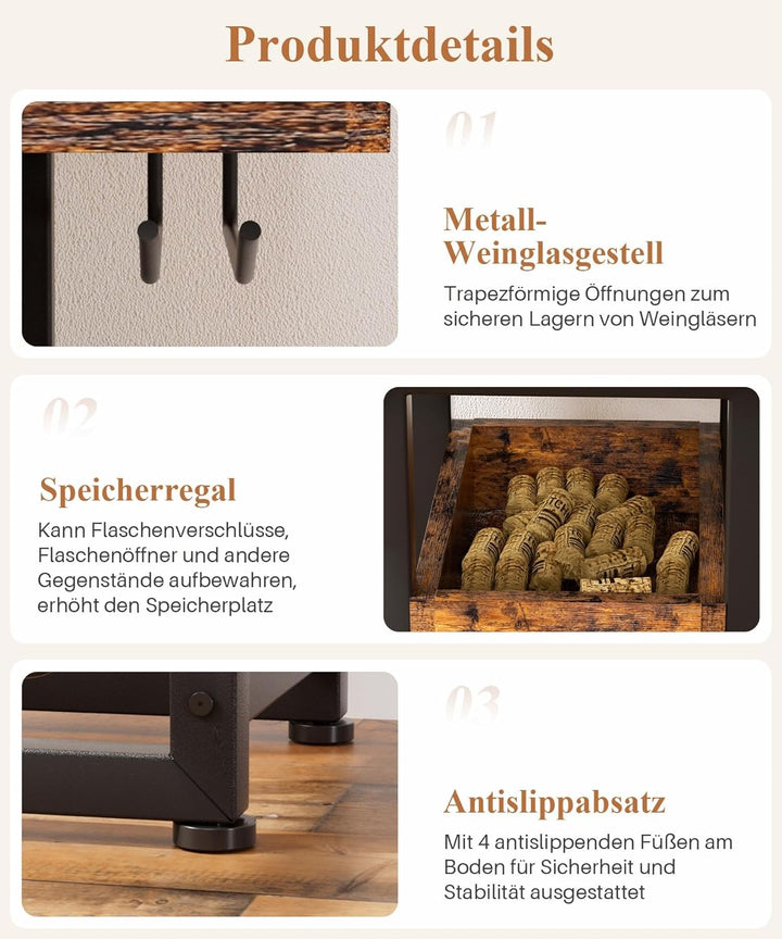 Yorbay Weinregal freistehend 15 Flaschen, Flaschenregal mit Glashaltern, Dekorativer Flaschenhalter-