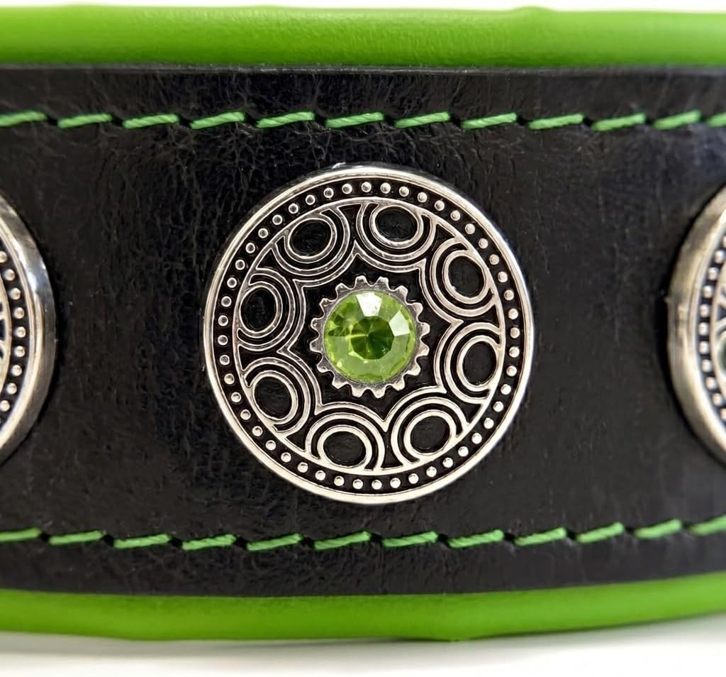 Bestia Bijou Hundehalsband mit Zierconchos. 100% Leder. Weich gepolstert. Handgefertigt in Europa! S
