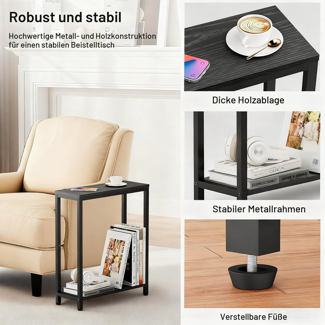 MISSLO Beistelltisch Couch, Kleiner Tisch mit Metallgestell, Schmaler Nachttisch für Wohnzimmer, Sch