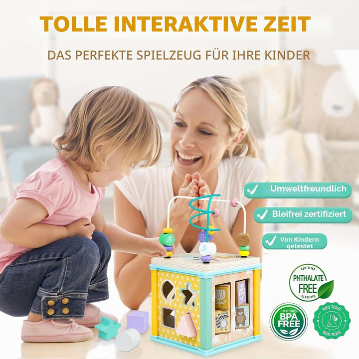 Airlab Motorikwürfel Aktivitätswürfel aus Holz, Motorikspielzeug Holzspielzeug ab 1 Jahr, Montessori