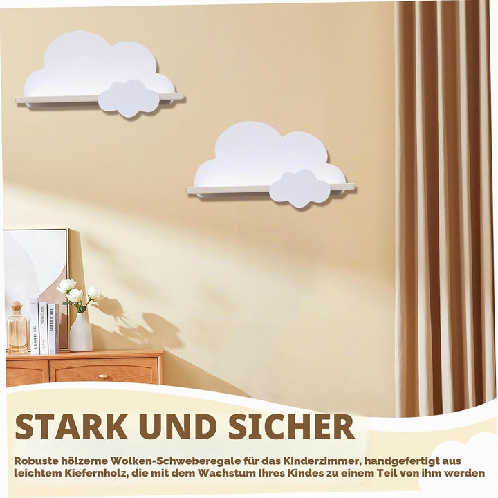 Wolkenregale Holz-Wolken-Wandregale mit Haken süsses und einfaches Wandregal zur Aufbewahrung von Bü