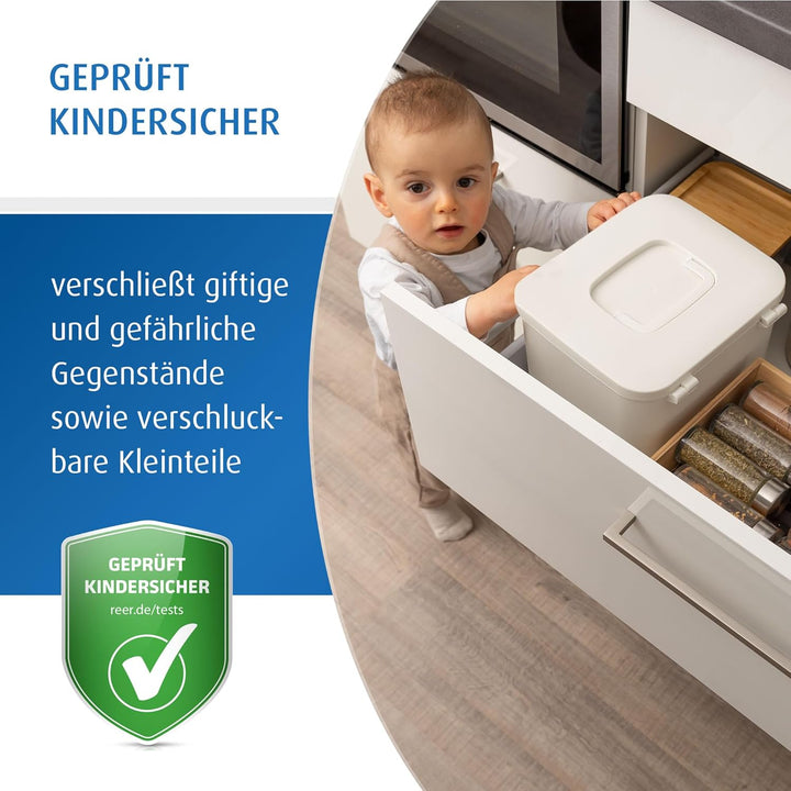reer SafeContainer Aufbewahrungsbox | Schutz vor gefährlichen Kleinteilen | kindersicherer Verschlus