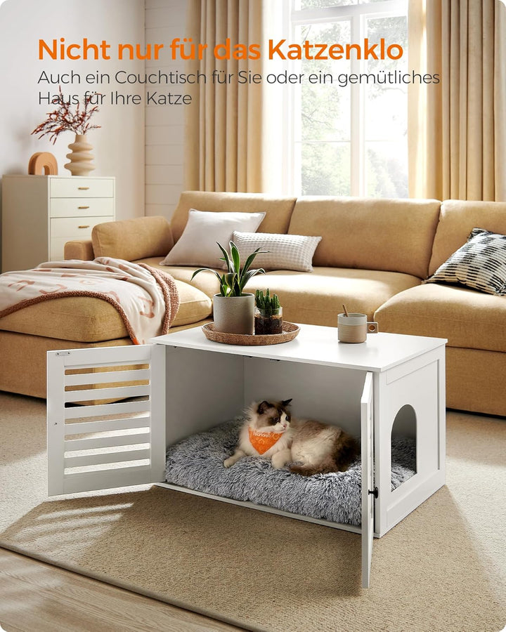 Feandrea Katzenklo-Schrank, Katzenhaus mit herausnehmbarer Trennwand, 2 Lamellentüren, Katzentoilett