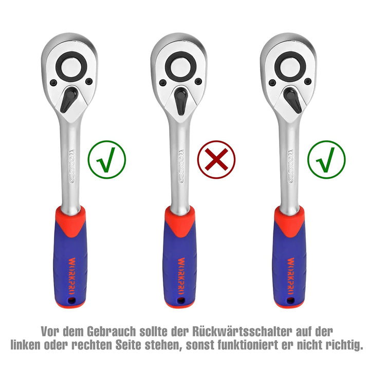 WORKPRO Steckschlüsselsatz 108-teilig, Knarrenkasten Ratschenkasten für Auto, mit 1/4" und 1/2" Umsc