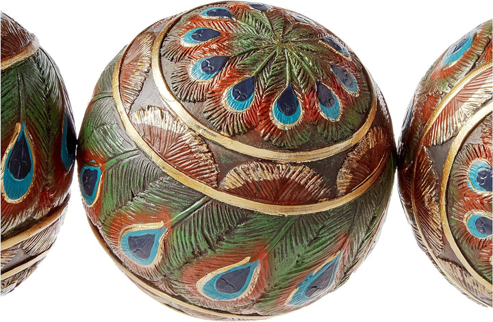 Design Toscano Pfauenfederkugeln Dekorative Akzentkugeln, 8 cm, Set of Three, Vollfarbe, Dekorative
