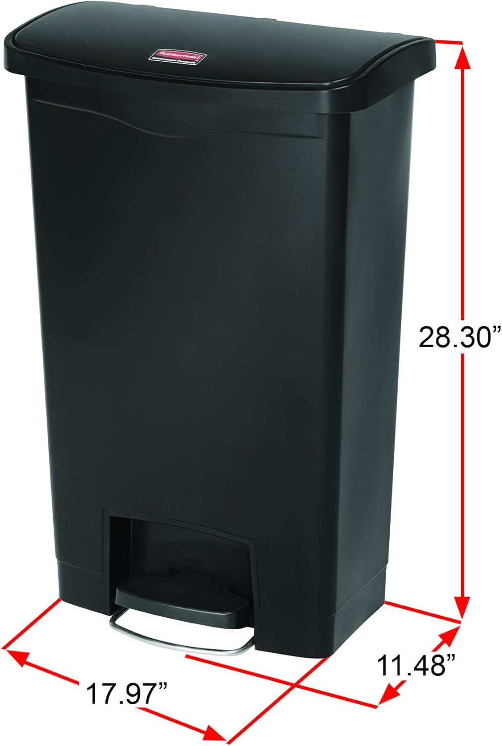Rubbermaid Commercial Products Slim Jim 1883611 50 Litre Front Step Step-On Resin Wastebasket - Blac
