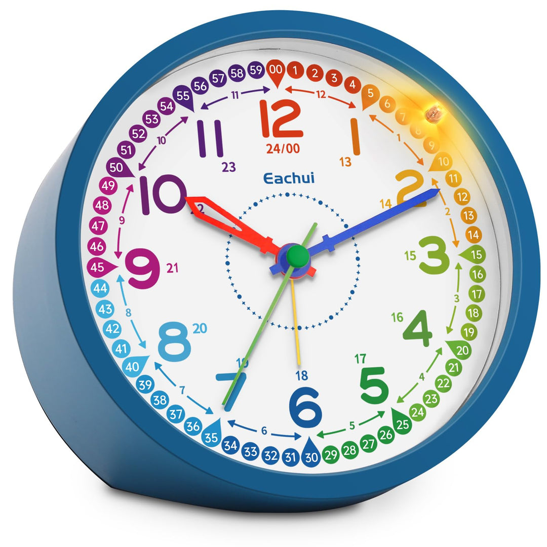 Eachui Analog Wecker Kinder ohne Ticken für Jungen und Mädchen - Lernwecker mit Nachtlicht, Snooze u
