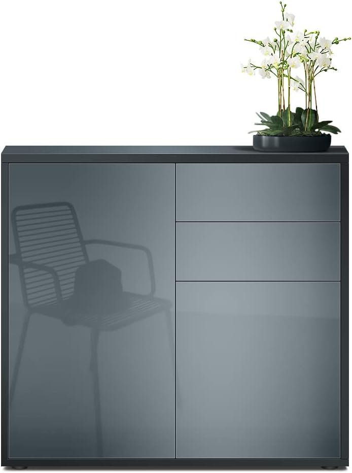 Vladon Sideboard Ben, Kommode mit 2 Türen und 2 Schubladen, Schwarz matt/Grau Hochglanz (79 x 74 x 3
