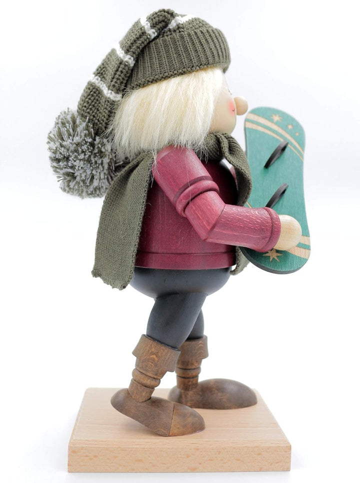 Kuhnert - Original Erzgebirgische Holzkunst Räuchermann Räucherfigur Wichtel 32cm - Snowboarder, Sno