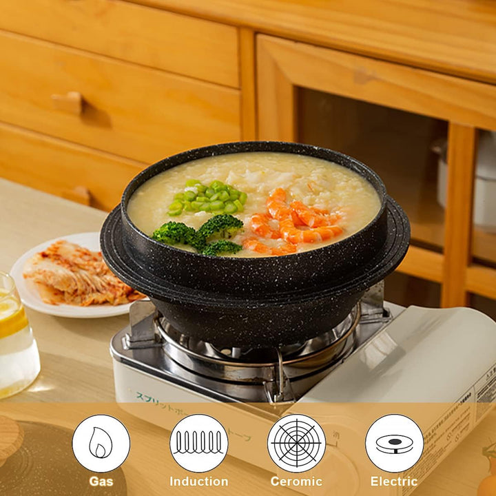Koreanische Steinschale mit Deckel, 18 cm Dolsot Bibimbap Schale für Hot Pot Suppe - Schwarz Schwarz