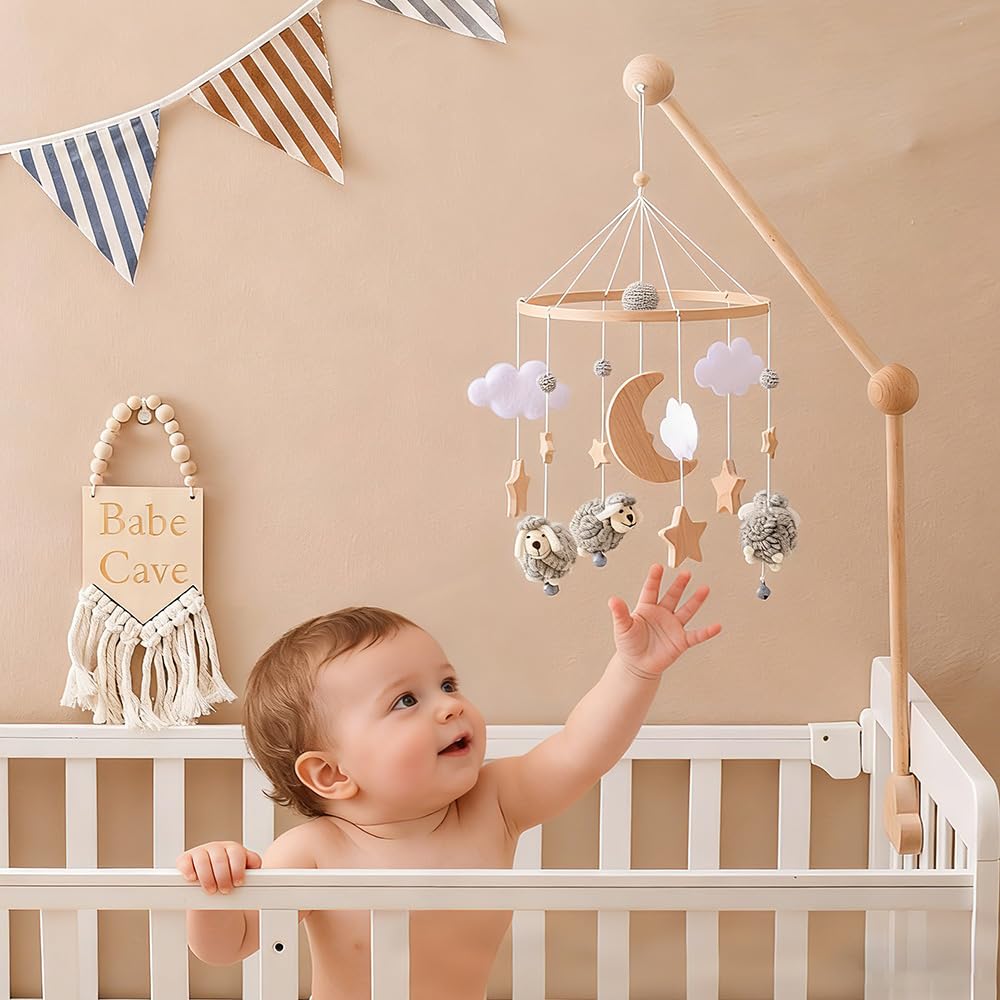 Mobile Halterung Wickeltisch, Wolken Holz Himmelstange Babybett, Abnehmbarer Mobile Halterung Holz H