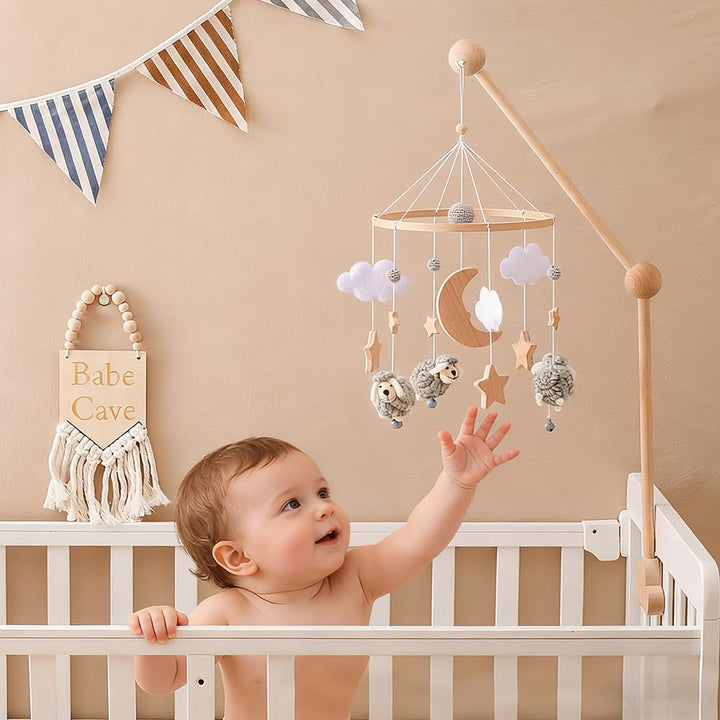 Mobile Halterung Wickeltisch, Wolken Holz Himmelstange Babybett, Abnehmbarer Mobile Halterung Holz H