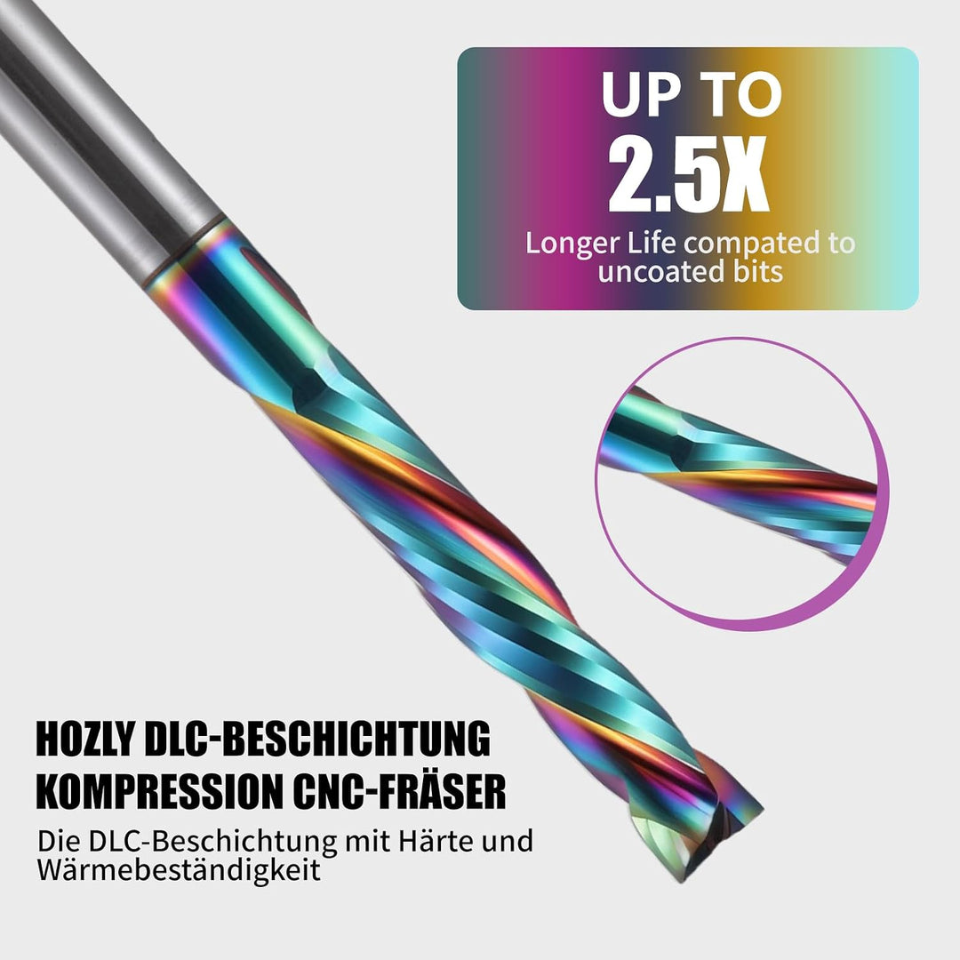 8mm Schaft Kompression CNC Fräser Schaftfräser , 2-Flöte Spiralnutfräser mit DLC Beschichtung 25mm S