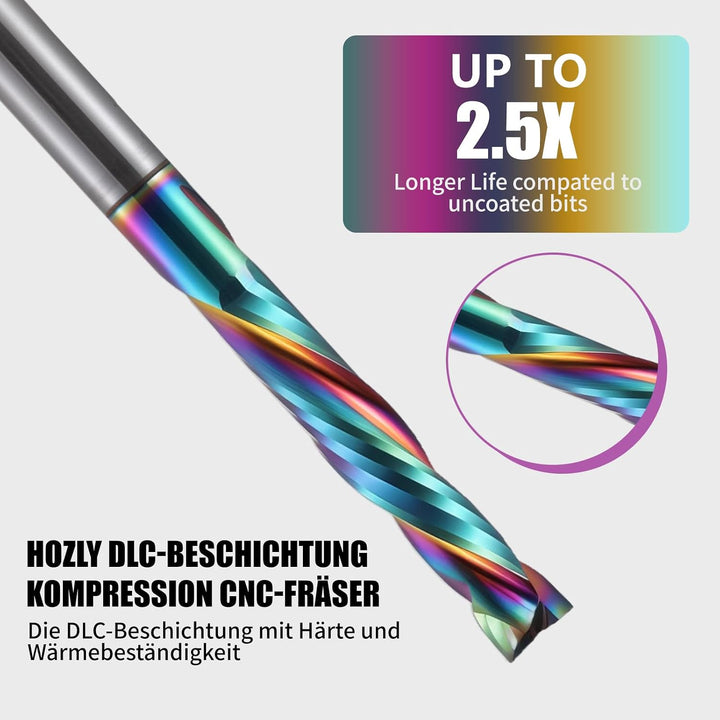 8mm Schaft Kompression CNC Fräser Schaftfräser , 2-Flöte Spiralnutfräser mit DLC Beschichtung 25mm S