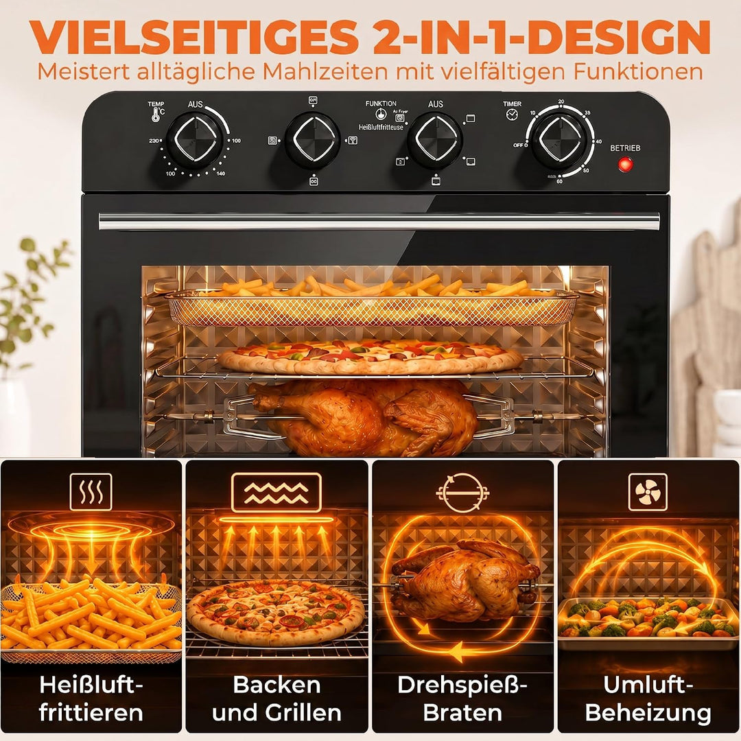 HOMCOM Heissluftfritteuse 36 Liter Mini Backofen mit Umluft, Backblech, Rost