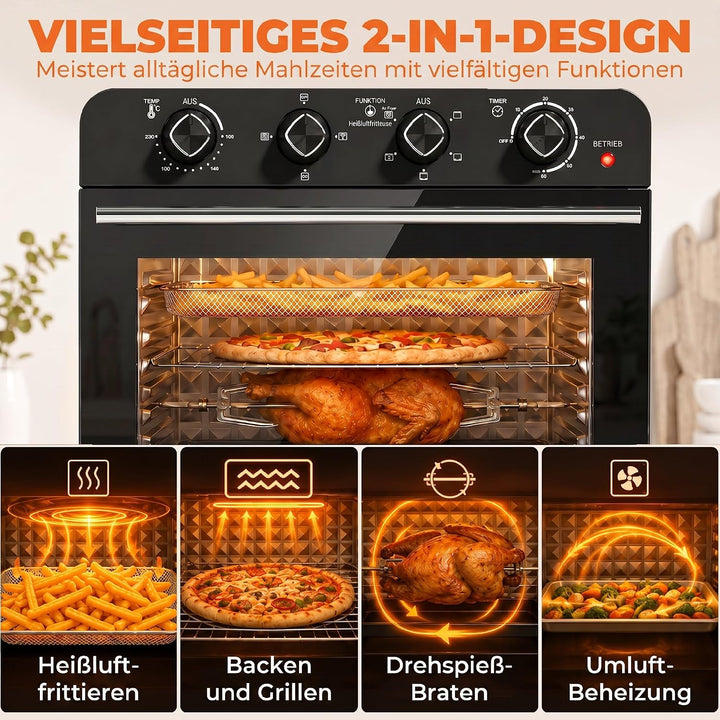 HOMCOM Heissluftfritteuse 36 Liter Mini Backofen mit Umluft, Backblech, Rost