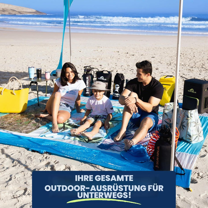 SUN NINJA Strandzelt, Sonnensegel LSF 50+, mit Sandschaufel, Heringen und Stabilitätsstangen, Schatt