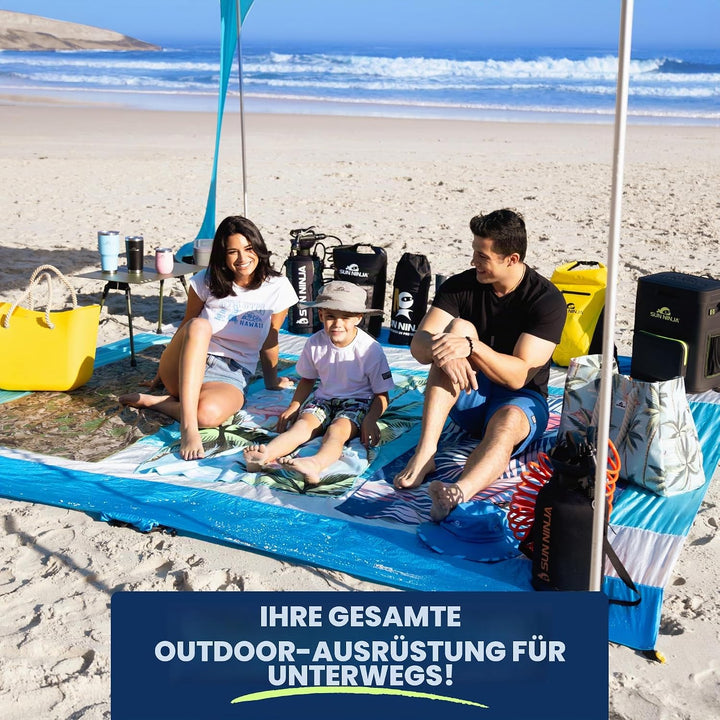 SUN NINJA Strandzelt, Sonnensegel LSF 50+, mit Sandschaufel, Heringen und Stabilitätsstangen, Schatt