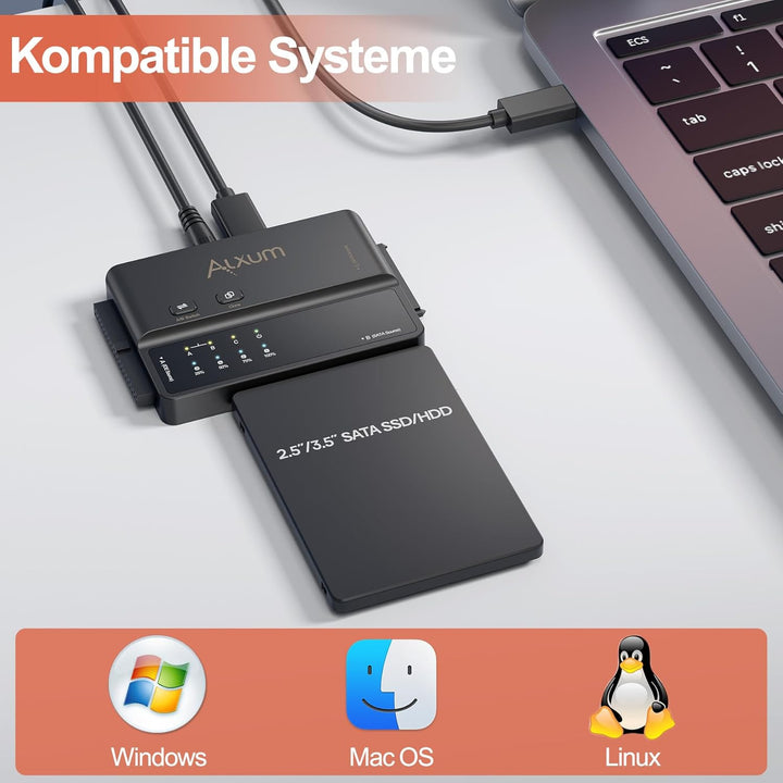 Alxum IDE und SATA Adapter, USB Type-C 5Gbps Festplatten Adapter mit Clone, Netzschalter für 2.5/3.5