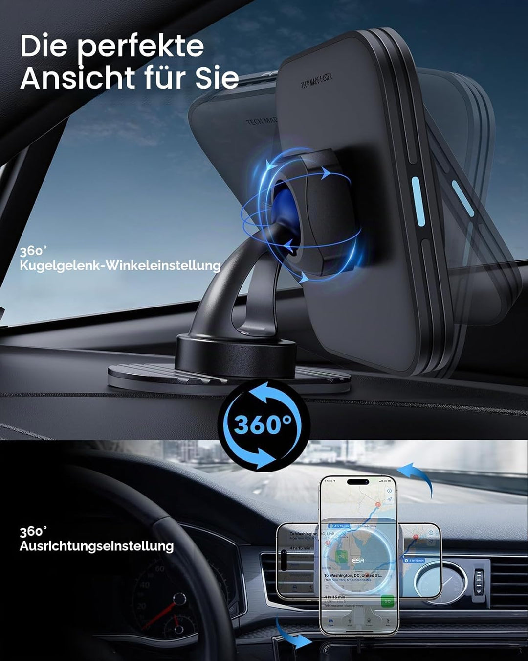ESR 15W für Magsafe Autohalterung mit Ladefunktion, Handyhalterung Auto Ladegerät, Magnet Handyhalte