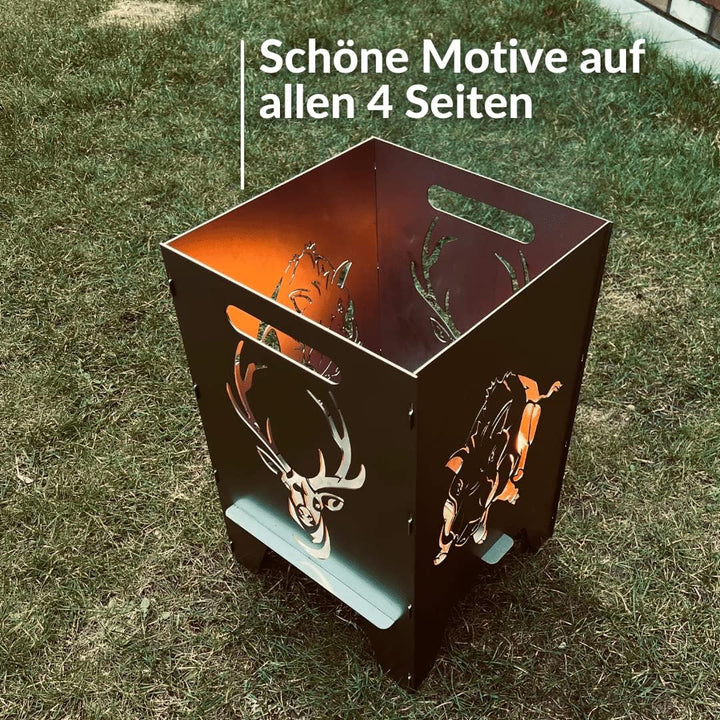 Feuertonne (50cm) Mit Motiv (50cm Hirsch & Wildschwein), 50cm Hirsch & Wildschwein