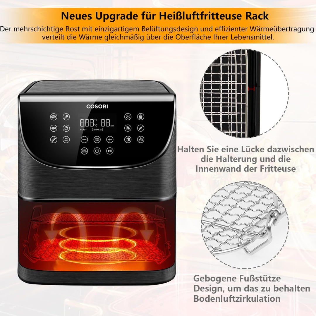 Rack für Cosori Air Fryer,304 Edelstahl 2-lagiger Dehydrator-Grillrost Rack Zubehör für COSORI 5,5 L