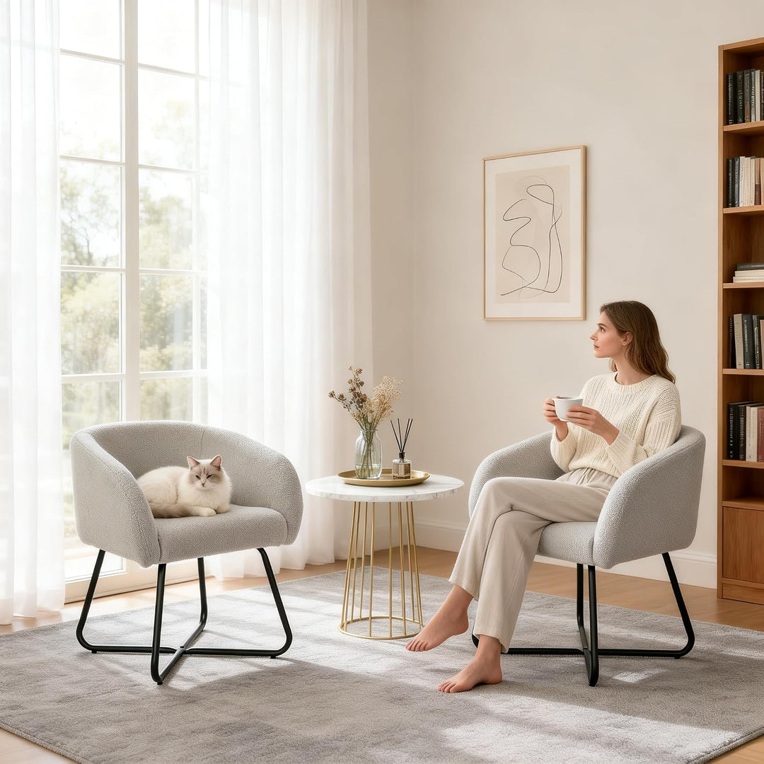 Mingone Sessel Kleine Loungesessel Cocktailsessel Modern Einzelsofa Lammwolle Designer Polstersessel