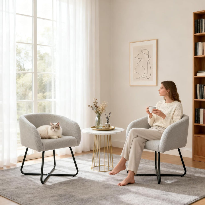 Mingone Sessel Kleine Loungesessel Cocktailsessel Modern Einzelsofa Lammwolle Designer Polstersessel