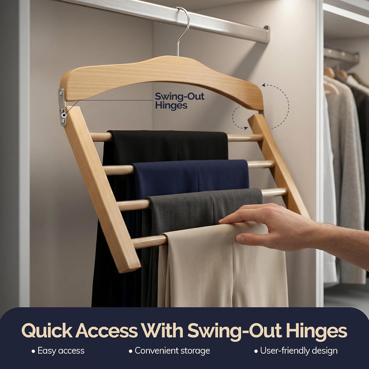 Hangerworld 3 Holz Hosenbügel Mit 4 rutschfesten Hosenstegen 38cm Naturfarben Holz Kleiderbügel, 3