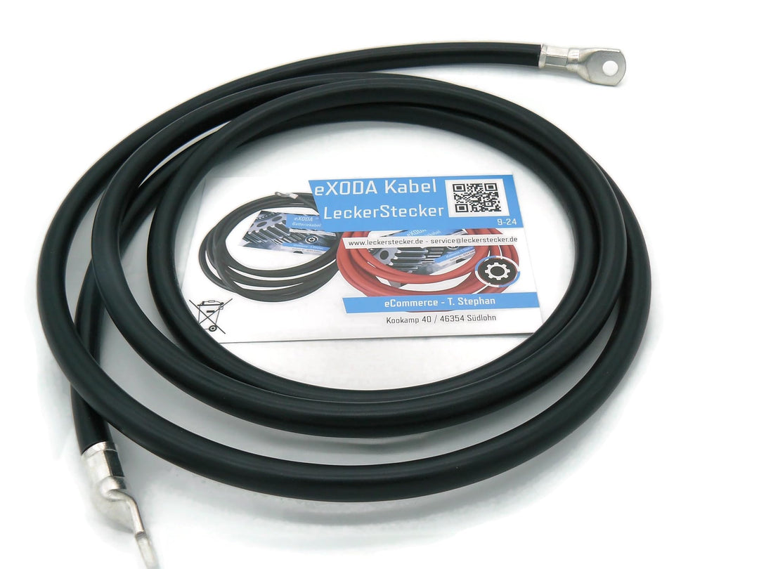 Exoda Batteriekabel 50 mm² 2,5m Schwarz mit M8 Kabelschuhen flexibles 99 Prozent Kupferkabel für zuv