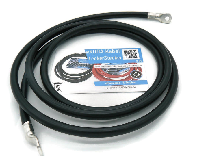 Exoda Batteriekabel 50 mm² 2,5m Schwarz mit M8 Kabelschuhen flexibles 99 Prozent Kupferkabel für zuv